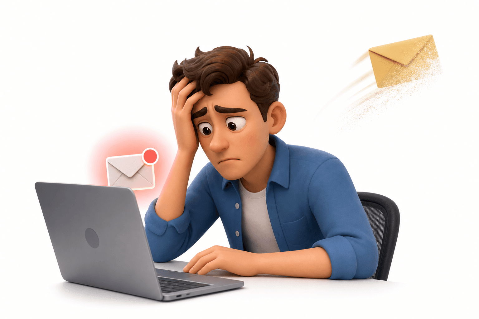 Person realizing they missed an important job offer email