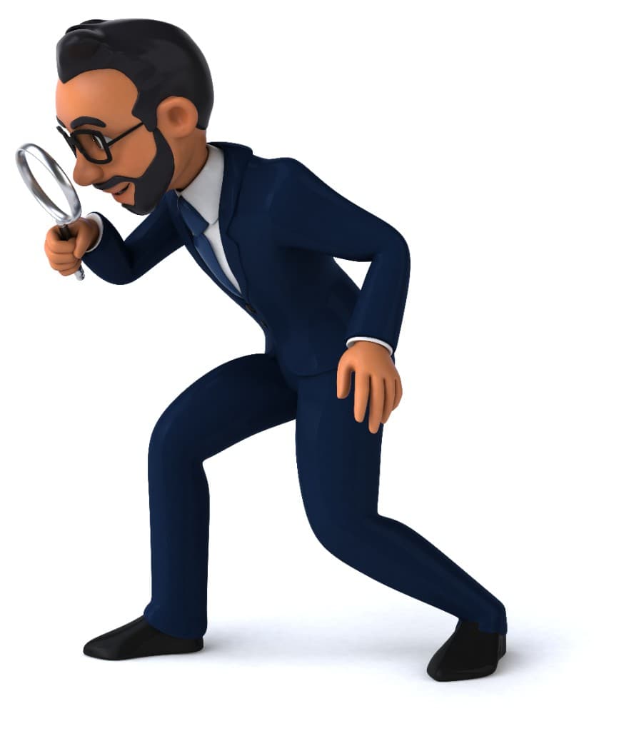 Person searching through emails with a magnifying glass