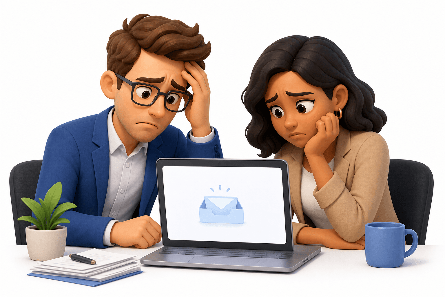 Worried job applicants checking their inbox